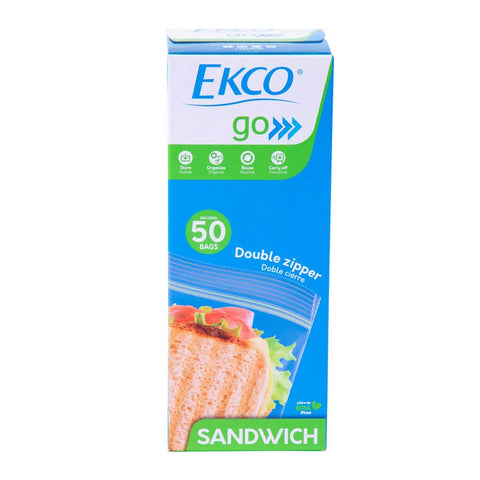 Bolsas Resellables Tamaño Sándwich Ekco Go de 50 Piezas con Doble Cierre #29366