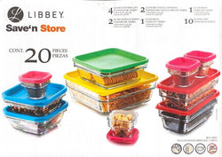 Juego De Toopers De Vidrio, Marca Libbey, Save N' Store, 20pz #15134