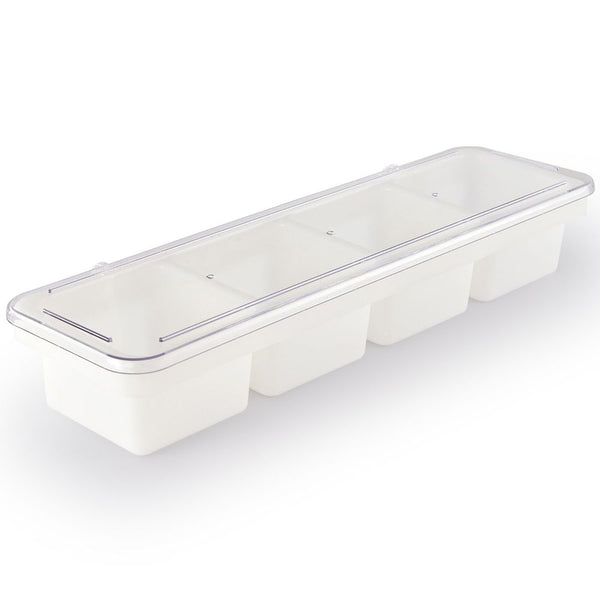 CAJA DE 4 DIVISIONES DE PLÁSTICO PARA SERVICIO DE BARRA CON TAPA #12309